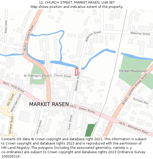 12, CHURCH STREET, MARKET RASEN, LN8 3ET: Location map and indicative extent of plot