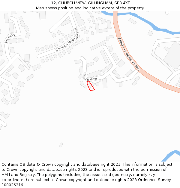 12, CHURCH VIEW, GILLINGHAM, SP8 4XE: Location map and indicative extent of plot