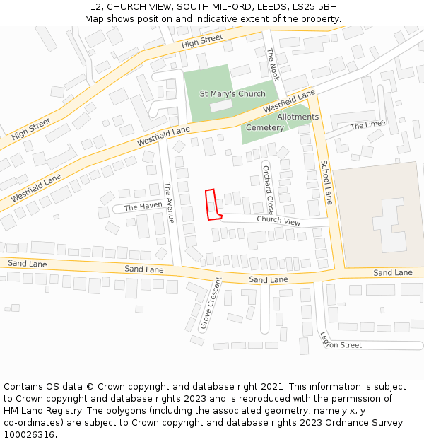 12, CHURCH VIEW, SOUTH MILFORD, LEEDS, LS25 5BH: Location map and indicative extent of plot