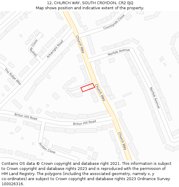 12, CHURCH WAY, SOUTH CROYDON, CR2 0JQ: Location map and indicative extent of plot