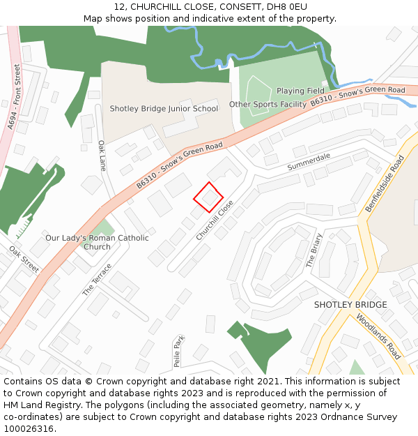 12, CHURCHILL CLOSE, CONSETT, DH8 0EU: Location map and indicative extent of plot