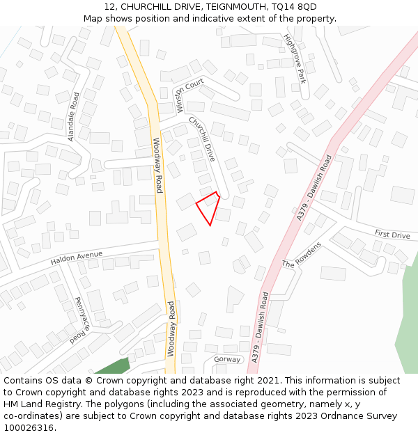 12, CHURCHILL DRIVE, TEIGNMOUTH, TQ14 8QD: Location map and indicative extent of plot
