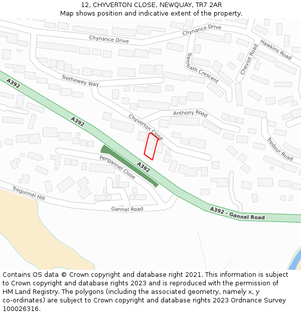 12, CHYVERTON CLOSE, NEWQUAY, TR7 2AR: Location map and indicative extent of plot