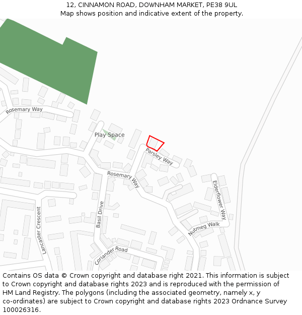 12, CINNAMON ROAD, DOWNHAM MARKET, PE38 9UL: Location map and indicative extent of plot