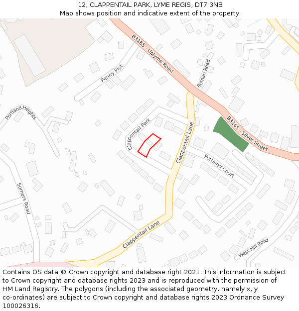 12, CLAPPENTAIL PARK, LYME REGIS, DT7 3NB: Location map and indicative extent of plot