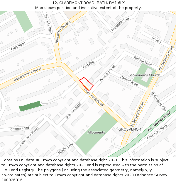 12, CLAREMONT ROAD, BATH, BA1 6LX: Location map and indicative extent of plot