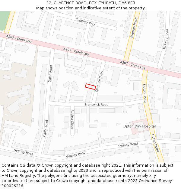 12, CLARENCE ROAD, BEXLEYHEATH, DA6 8ER: Location map and indicative extent of plot