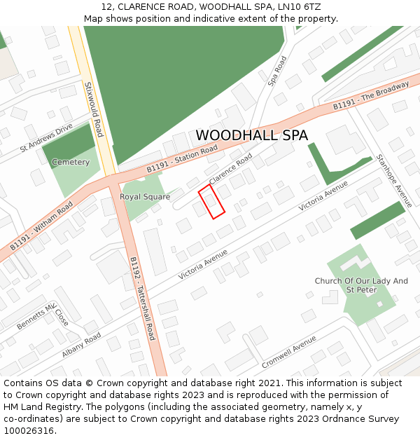 12, CLARENCE ROAD, WOODHALL SPA, LN10 6TZ: Location map and indicative extent of plot