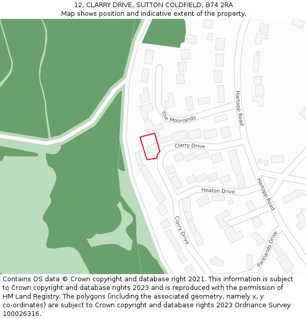 12, CLARRY DRIVE, SUTTON COLDFIELD, B74 2RA: Location map and indicative extent of plot