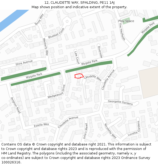 12, CLAUDETTE WAY, SPALDING, PE11 1AJ: Location map and indicative extent of plot