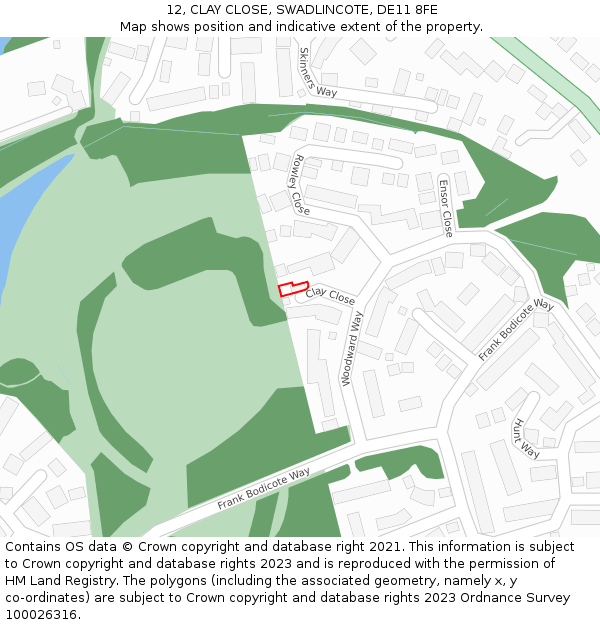 12, CLAY CLOSE, SWADLINCOTE, DE11 8FE: Location map and indicative extent of plot