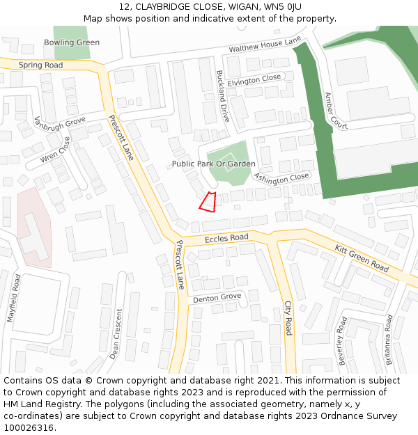 12, CLAYBRIDGE CLOSE, WIGAN, WN5 0JU: Location map and indicative extent of plot