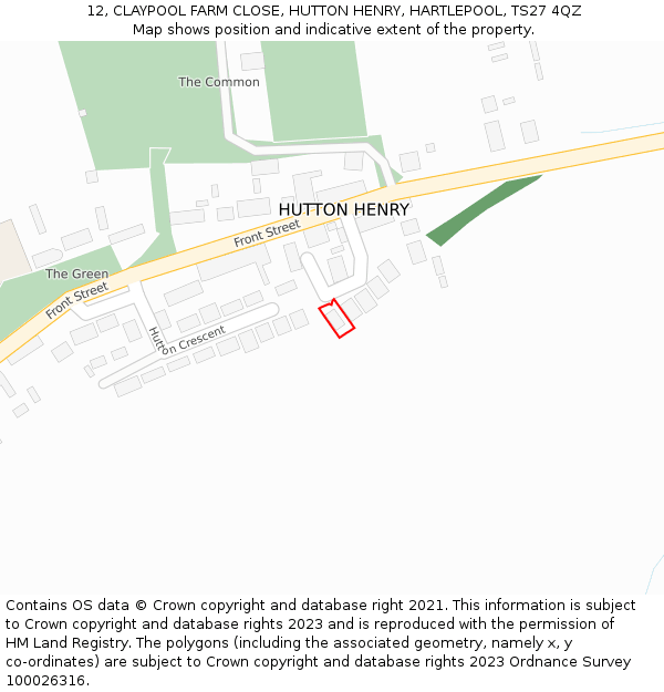 12, CLAYPOOL FARM CLOSE, HUTTON HENRY, HARTLEPOOL, TS27 4QZ: Location map and indicative extent of plot