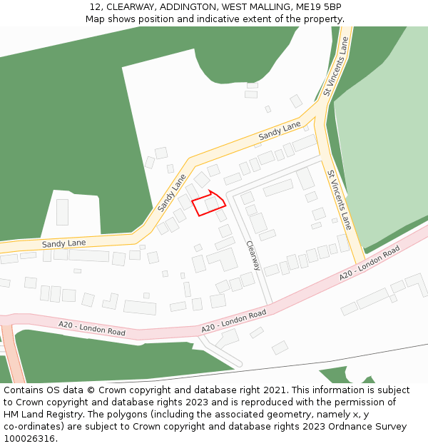 12, CLEARWAY, ADDINGTON, WEST MALLING, ME19 5BP: Location map and indicative extent of plot