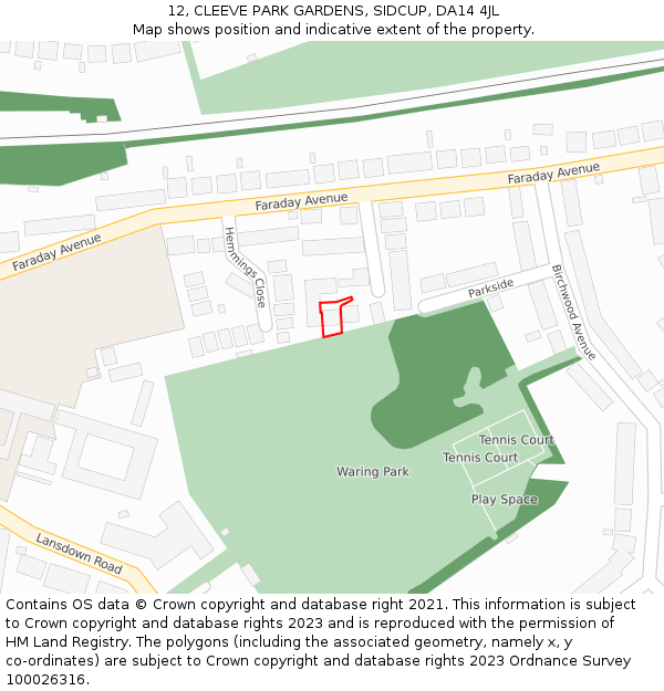 12, CLEEVE PARK GARDENS, SIDCUP, DA14 4JL: Location map and indicative extent of plot