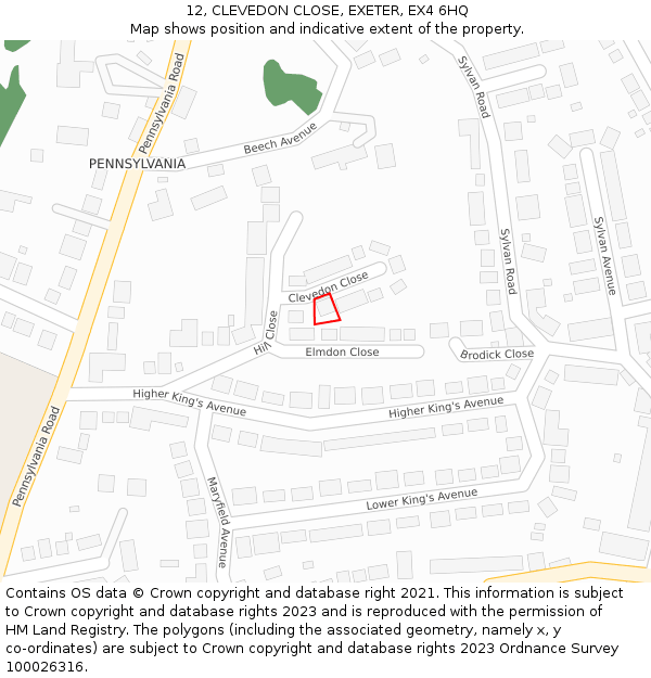 12, CLEVEDON CLOSE, EXETER, EX4 6HQ: Location map and indicative extent of plot