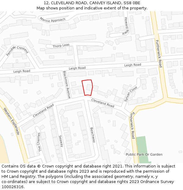 12, CLEVELAND ROAD, CANVEY ISLAND, SS8 0BE: Location map and indicative extent of plot