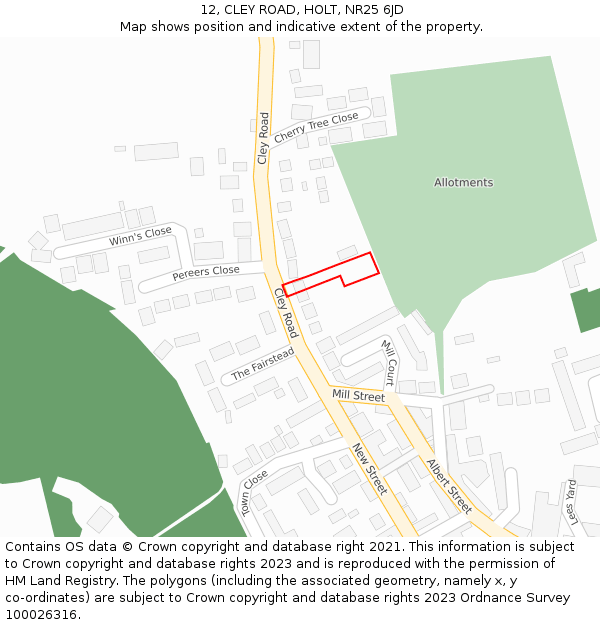 12, CLEY ROAD, HOLT, NR25 6JD: Location map and indicative extent of plot