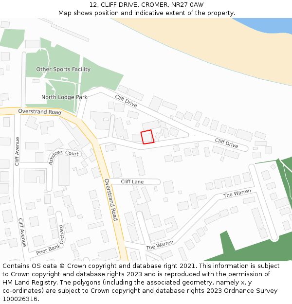 12, CLIFF DRIVE, CROMER, NR27 0AW: Location map and indicative extent of plot