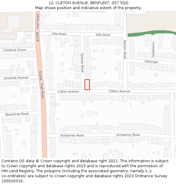 12, CLIFTON AVENUE, BENFLEET, SS7 5QG: Location map and indicative extent of plot