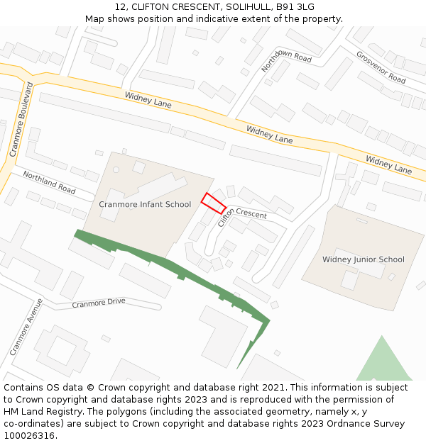 12, CLIFTON CRESCENT, SOLIHULL, B91 3LG: Location map and indicative extent of plot