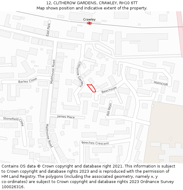 12, CLITHEROW GARDENS, CRAWLEY, RH10 6TT: Location map and indicative extent of plot