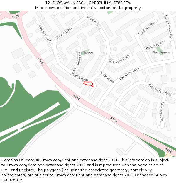 12, CLOS WAUN FACH, CAERPHILLY, CF83 1TW: Location map and indicative extent of plot