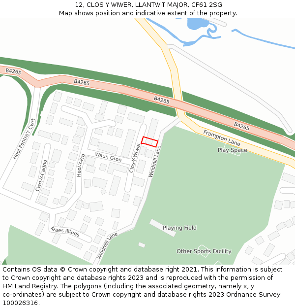 12, CLOS Y WIWER, LLANTWIT MAJOR, CF61 2SG: Location map and indicative extent of plot
