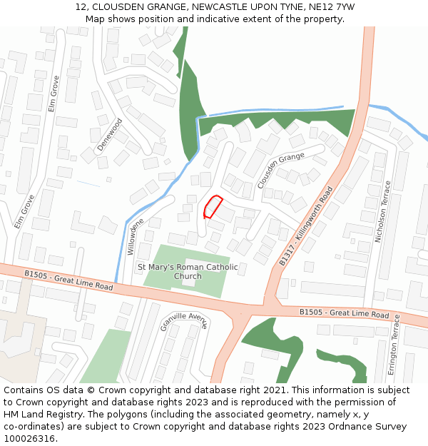 12, CLOUSDEN GRANGE, NEWCASTLE UPON TYNE, NE12 7YW: Location map and indicative extent of plot