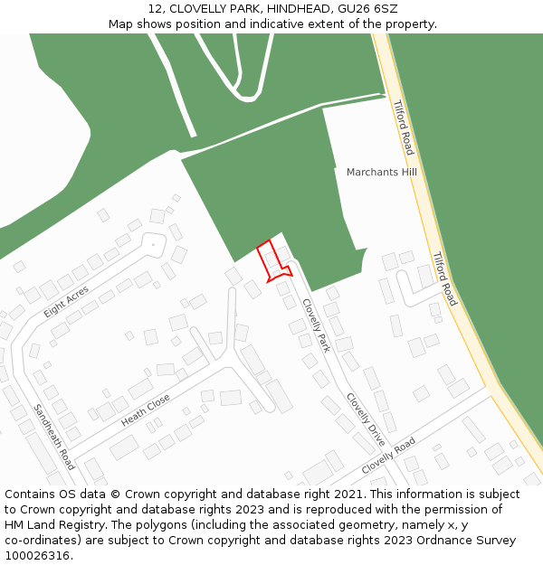 12, CLOVELLY PARK, HINDHEAD, GU26 6SZ: Location map and indicative extent of plot