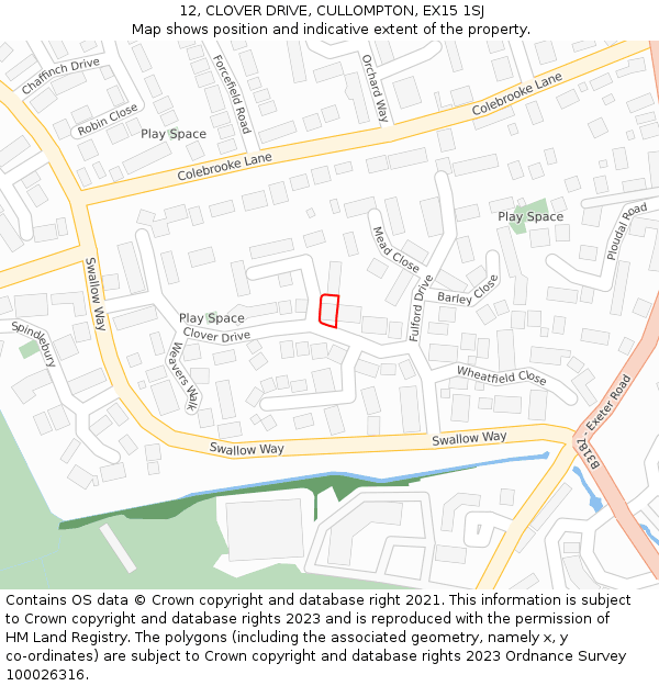 12, CLOVER DRIVE, CULLOMPTON, EX15 1SJ: Location map and indicative extent of plot