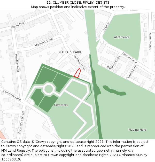 12, CLUMBER CLOSE, RIPLEY, DE5 3TS: Location map and indicative extent of plot