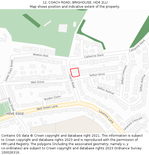 12, COACH ROAD, BRIGHOUSE, HD6 2LU: Location map and indicative extent of plot