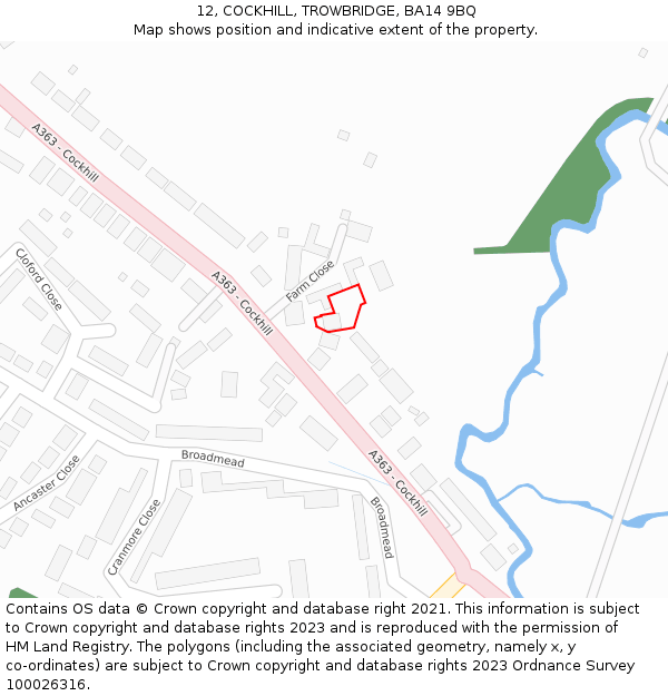 12, COCKHILL, TROWBRIDGE, BA14 9BQ: Location map and indicative extent of plot