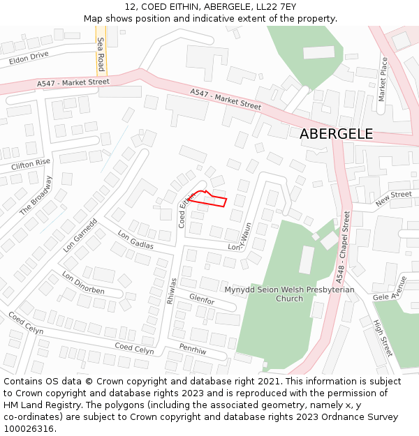 12, COED EITHIN, ABERGELE, LL22 7EY: Location map and indicative extent of plot