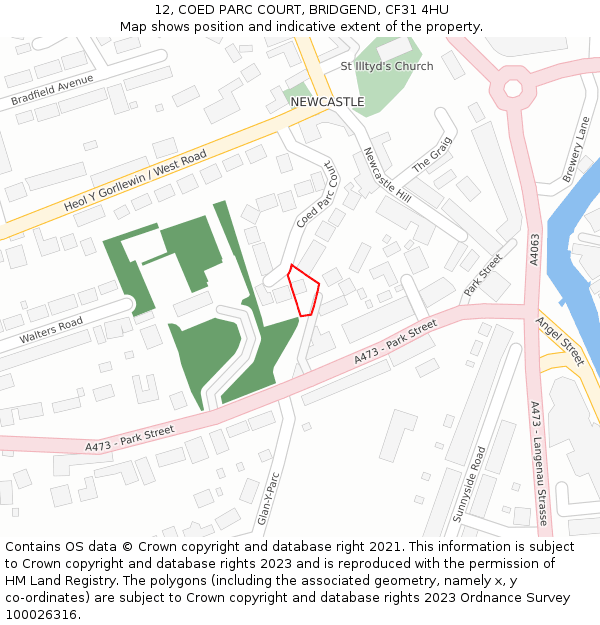 12, COED PARC COURT, BRIDGEND, CF31 4HU: Location map and indicative extent of plot