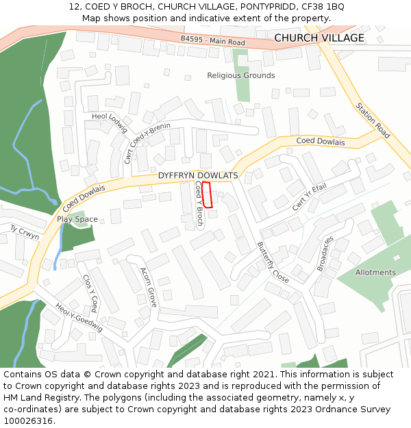 12, COED Y BROCH, CHURCH VILLAGE, PONTYPRIDD, CF38 1BQ: Location map and indicative extent of plot