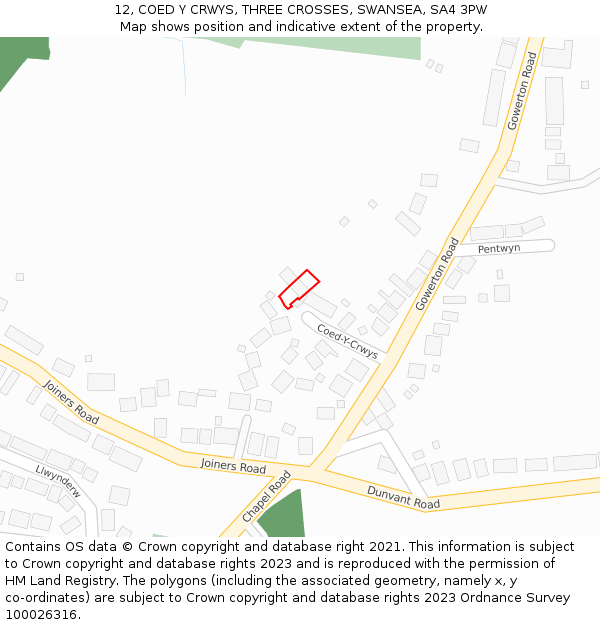 12, COED Y CRWYS, THREE CROSSES, SWANSEA, SA4 3PW: Location map and indicative extent of plot