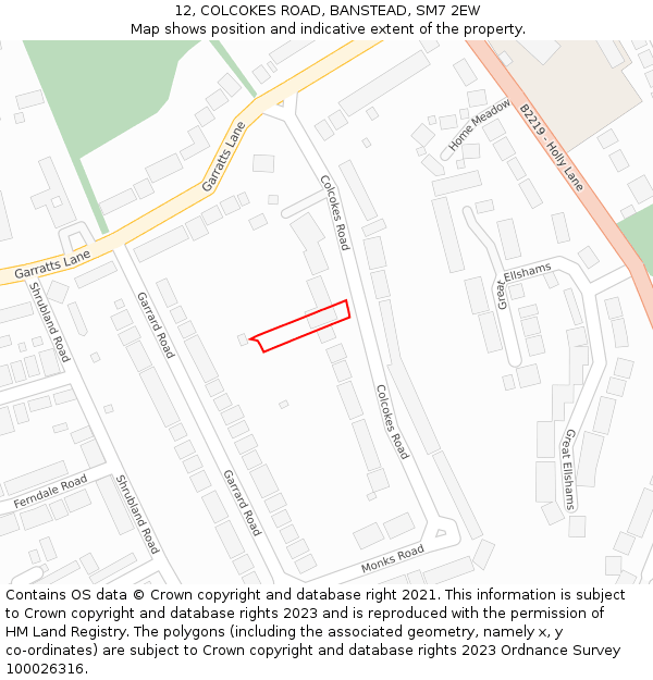 12, COLCOKES ROAD, BANSTEAD, SM7 2EW: Location map and indicative extent of plot