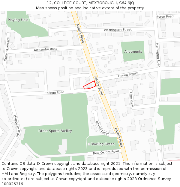 12, COLLEGE COURT, MEXBOROUGH, S64 9JQ: Location map and indicative extent of plot