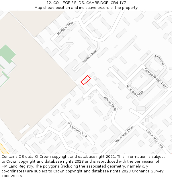 12, COLLEGE FIELDS, CAMBRIDGE, CB4 1YZ: Location map and indicative extent of plot