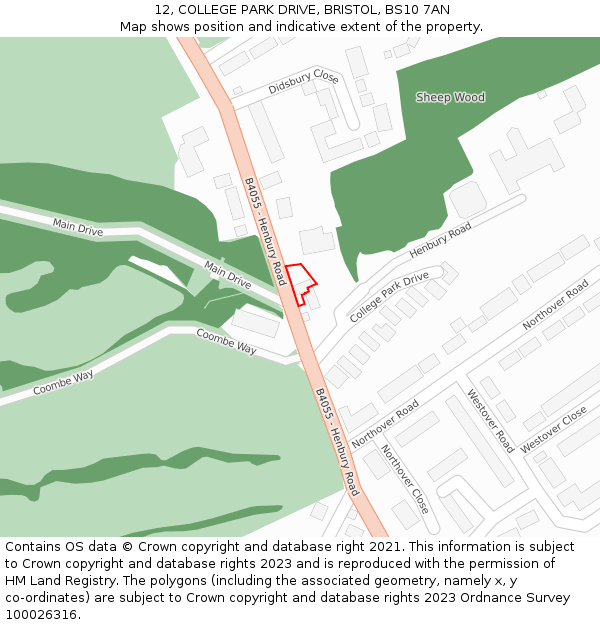 12, COLLEGE PARK DRIVE, BRISTOL, BS10 7AN: Location map and indicative extent of plot