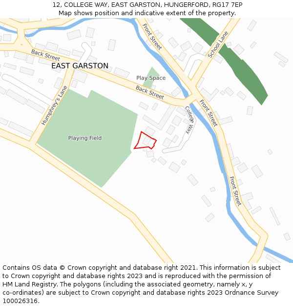 12, COLLEGE WAY, EAST GARSTON, HUNGERFORD, RG17 7EP: Location map and indicative extent of plot