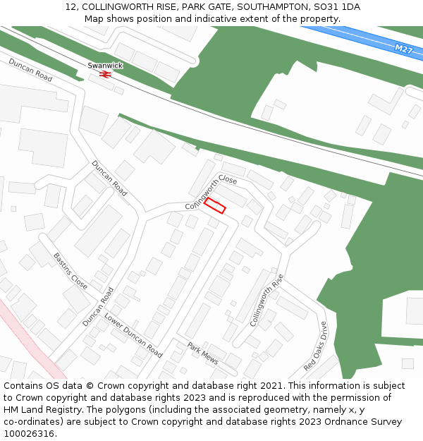 12, COLLINGWORTH RISE, PARK GATE, SOUTHAMPTON, SO31 1DA: Location map and indicative extent of plot