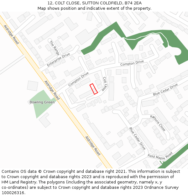 12, COLT CLOSE, SUTTON COLDFIELD, B74 2EA: Location map and indicative extent of plot