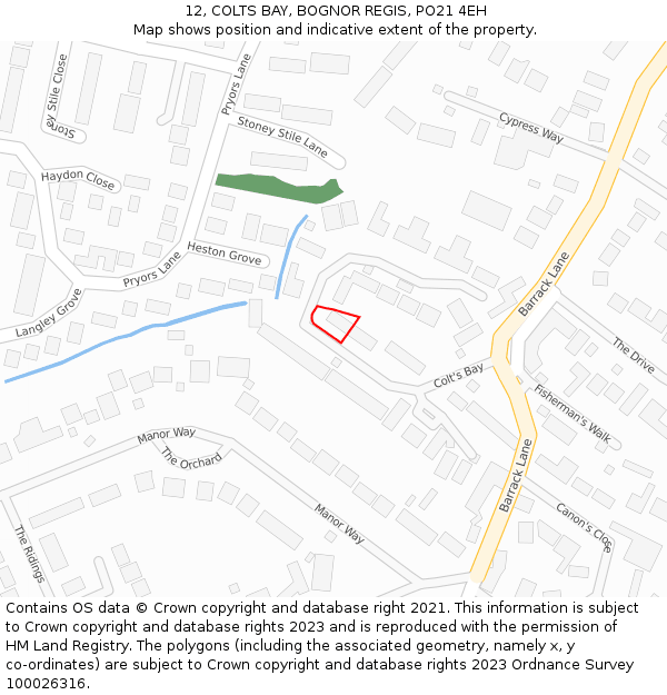 12, COLTS BAY, BOGNOR REGIS, PO21 4EH: Location map and indicative extent of plot