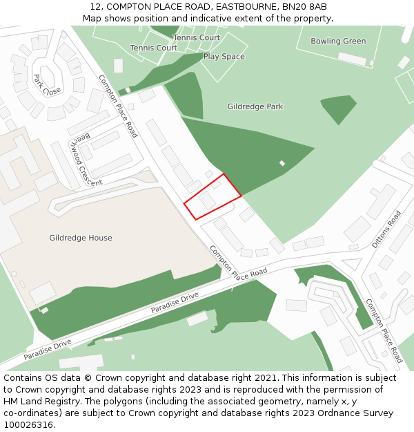 12, COMPTON PLACE ROAD, EASTBOURNE, BN20 8AB: Location map and indicative extent of plot