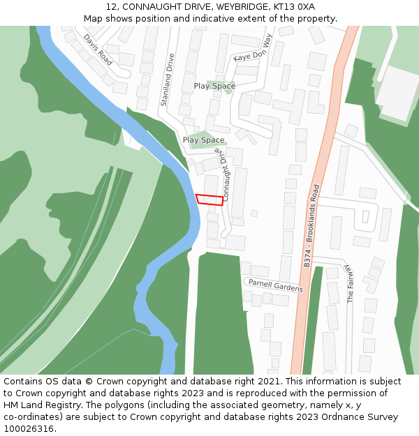 12, CONNAUGHT DRIVE, WEYBRIDGE, KT13 0XA: Location map and indicative extent of plot