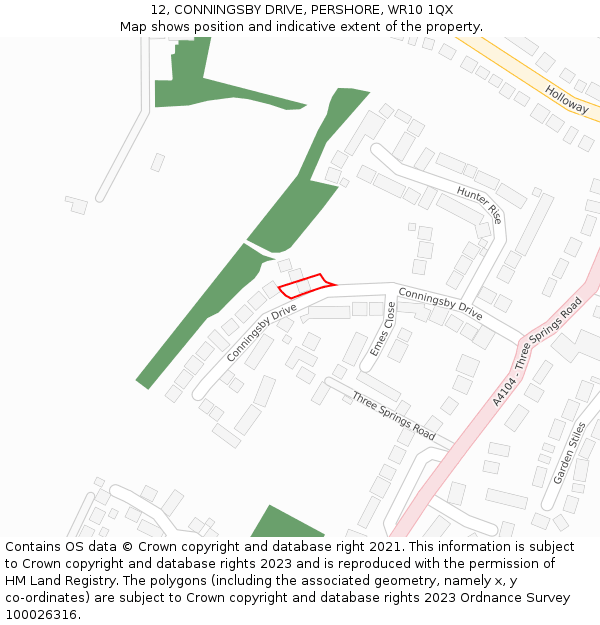 12, CONNINGSBY DRIVE, PERSHORE, WR10 1QX: Location map and indicative extent of plot