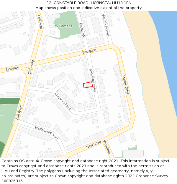 12, CONSTABLE ROAD, HORNSEA, HU18 1PN: Location map and indicative extent of plot